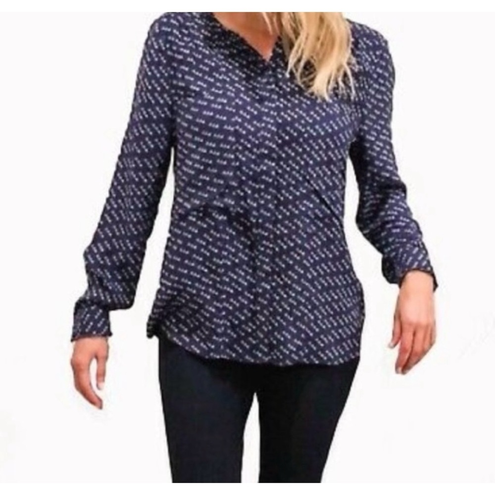 Anthropologie Maeve Bird Print Navy Blue Blouse